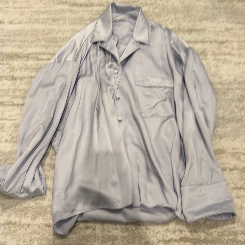 Alexander Wang Silky Light Gray/Blue Button-Up Shirt